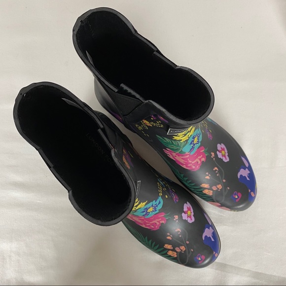 NIB London Fog Blk Floral Short Rain Boots - Picture 6 of 7